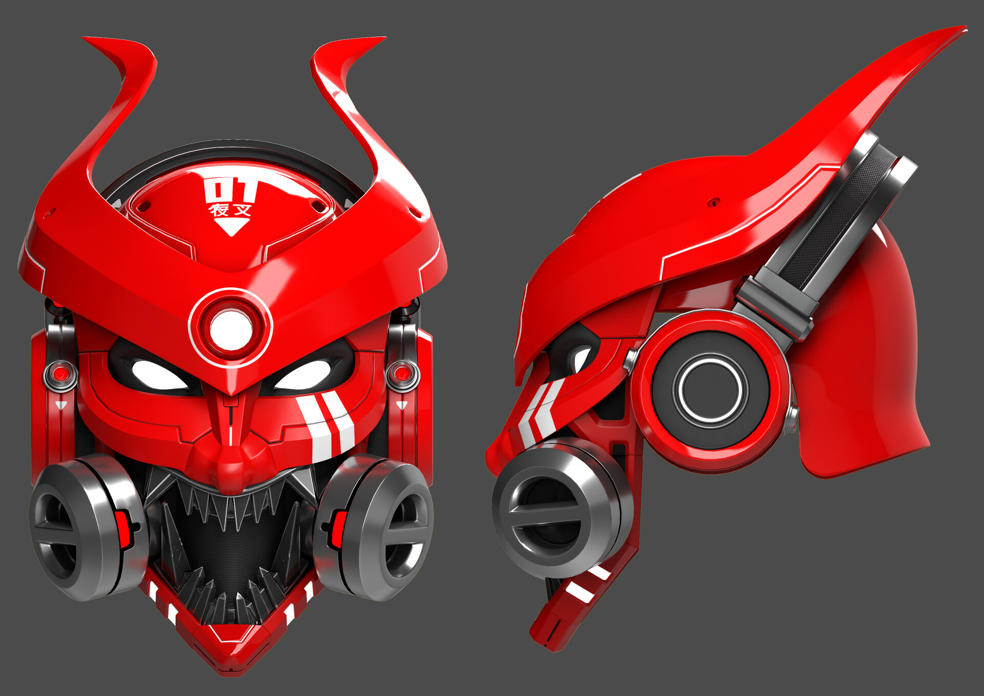 Mecha Oni Mask / Futuristic Samurai Helmet