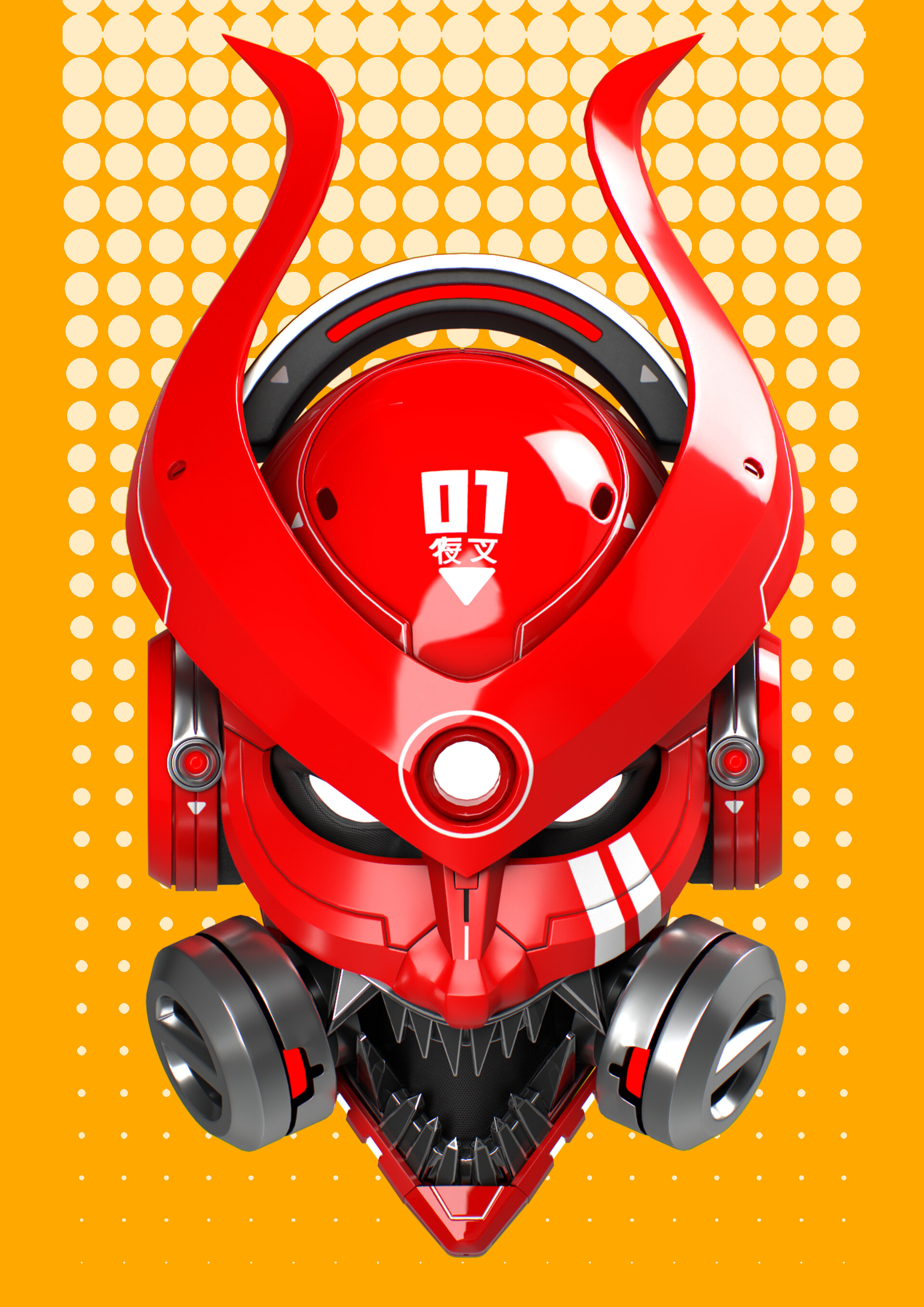 Mecha Oni Mask / Futuristic Samurai Helmet